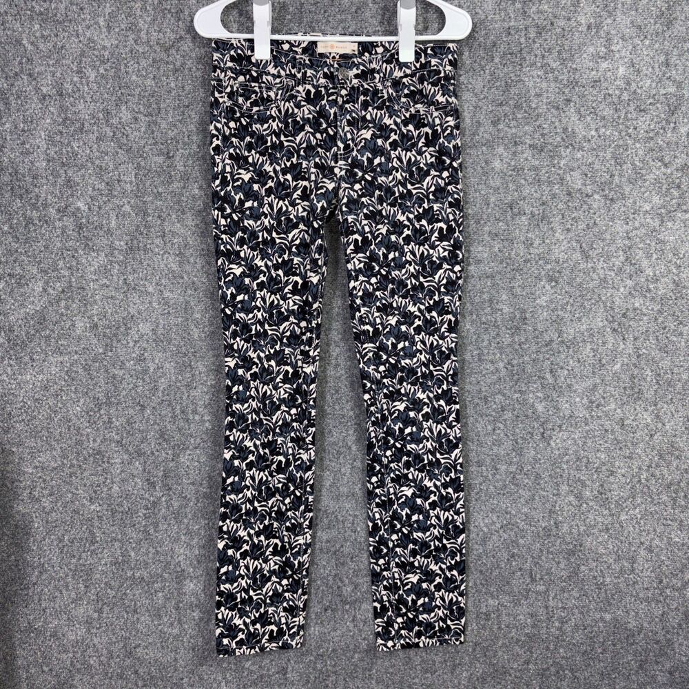 Tory Burch Iris Floral  Jeans Pants Womens Size 26 Black Blue Blaire skinny